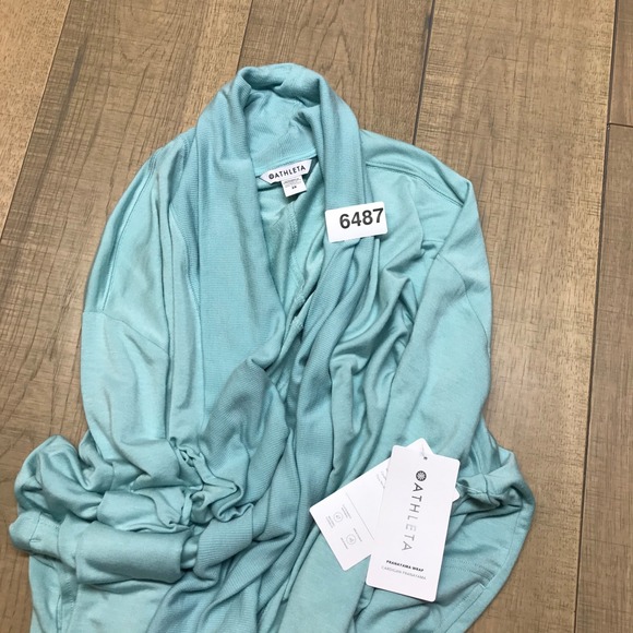 Athleta Cardigan Pranayama Wrap Womens Size 2X Green Relaxed Open Front Cozy NEW - Picture 11 of 11